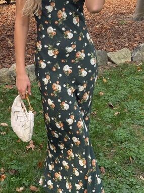 Floral Slip Maxi Dress in Dark Green